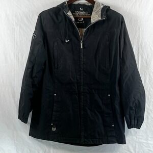 Women's Lightweight Hooded Windbreaker Jacket Black Zip Front Water Resistant L